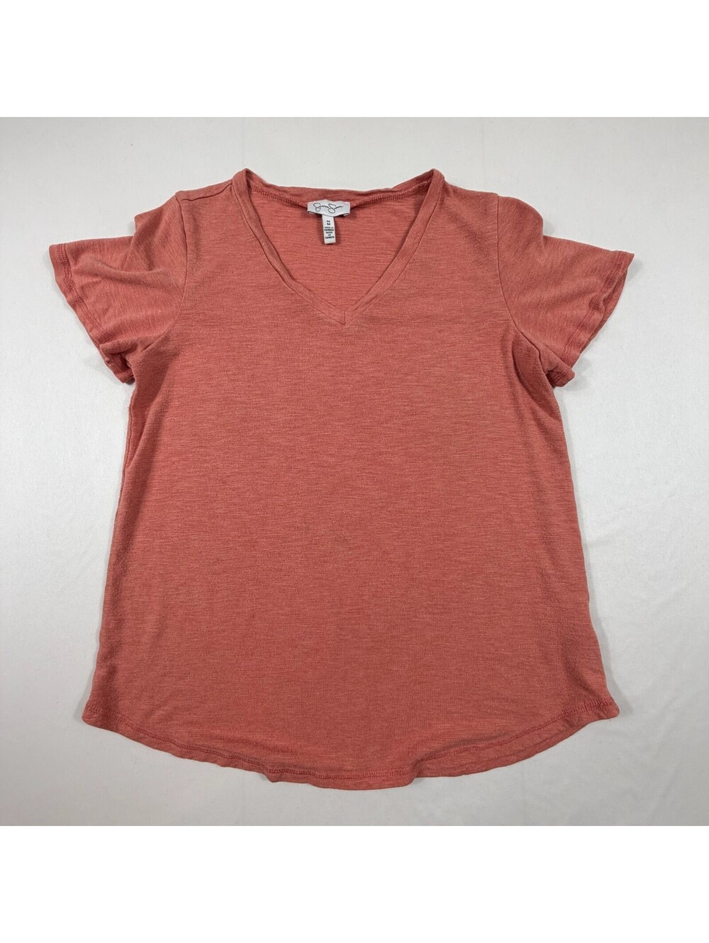Jessica Simpson Women's V-Neck Short Sleeve Top Medium Coral